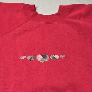 Vtg 90s Grannycore cross stitch Hearts Crewneck Boxy Sweatshirt XL Made USA